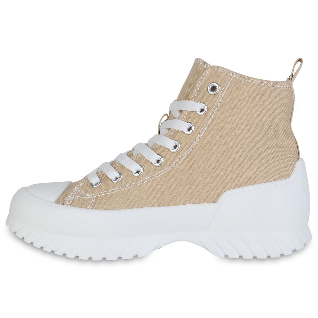 VAN HILL Damen Sneaker High – Bequeme Stoff-Sneaker Mit Schnürung, Freizeitschuh