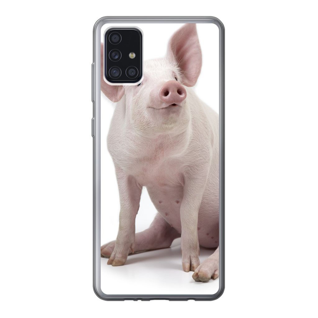 MuchoWow Handyhülle Schutzhülle Hülle für Samsung Galaxy A52 5G Schwein - Bauernhoftiere - Weiß Silikon Softcase Handy Hülle - Umschlag