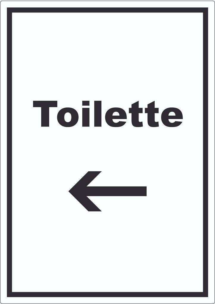 Toilette Aufkleber mit Text und Richtungspfeil links Klo WC hochkant A3 (297x420mm)