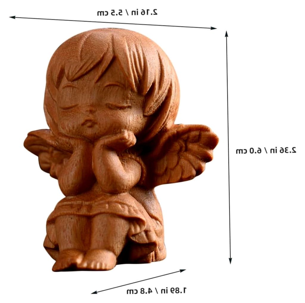 Miniatur Holzengel Figur mit Flügeln Handgeschnitzt Religiöse Holzskulptur Dekoratives Geschenk für Zuhause Büro Garten und Schreibtisch Symbol...