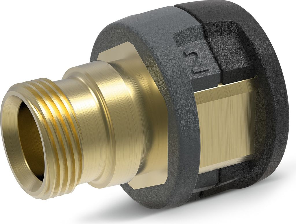A close-up studio shot of a Kärcher adapter.