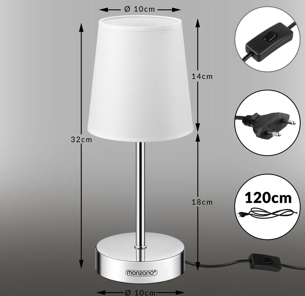 Monzana Set 2 Lampade da Comodino con Paralume in Tessuto E14 Design - 7