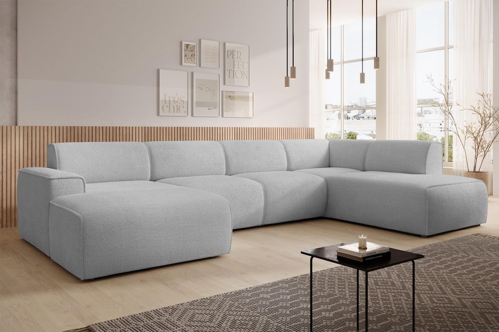 AX LIVING XXL Sofa U Form Didim Hellgrau 378cm breit modern & großzügig R
