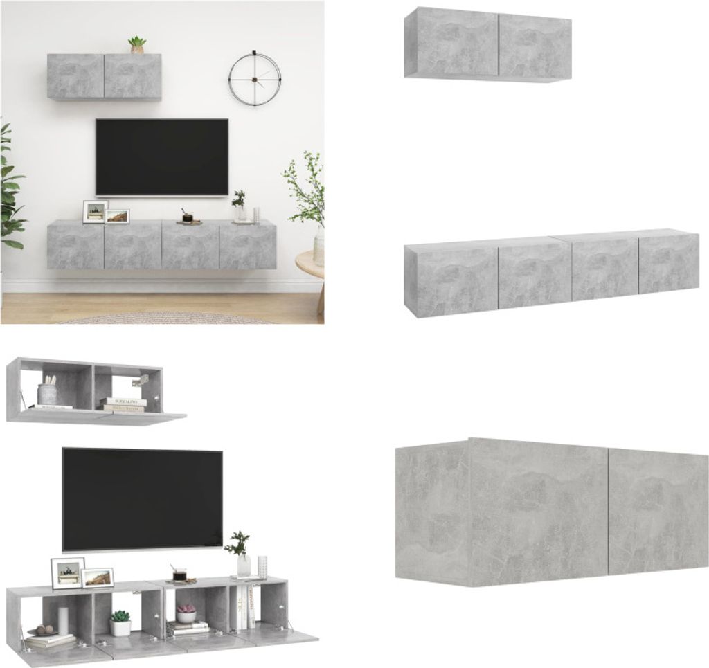 vidaXL TV Schränke 3 Stk. Betongrau Holzwerkstoff - TV-Schrank - TV-Schränke - Hängender TV-Schrank - Hängende TV-Schränke