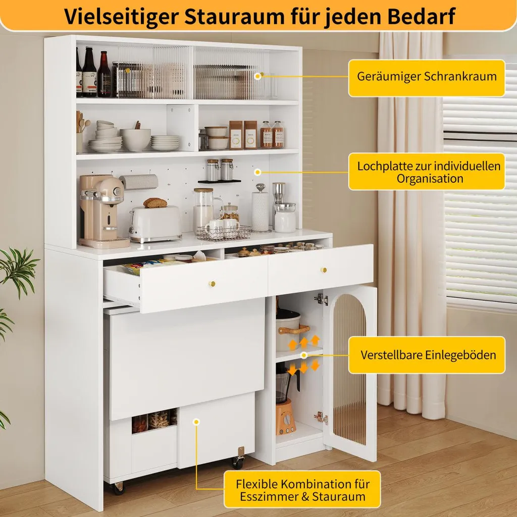 Meuble de cuisine blanc avec bar de rangement et étagère réglable