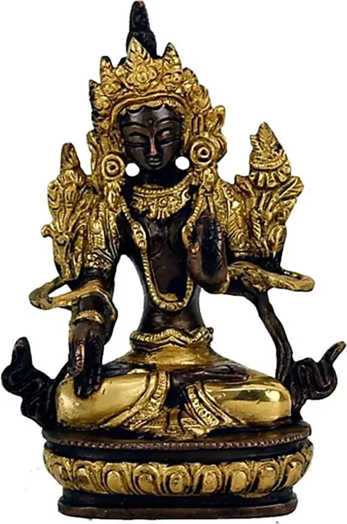 Statue de Divinité Tara Blanche - Décoration Spirituelle Laiton Doré 13cm