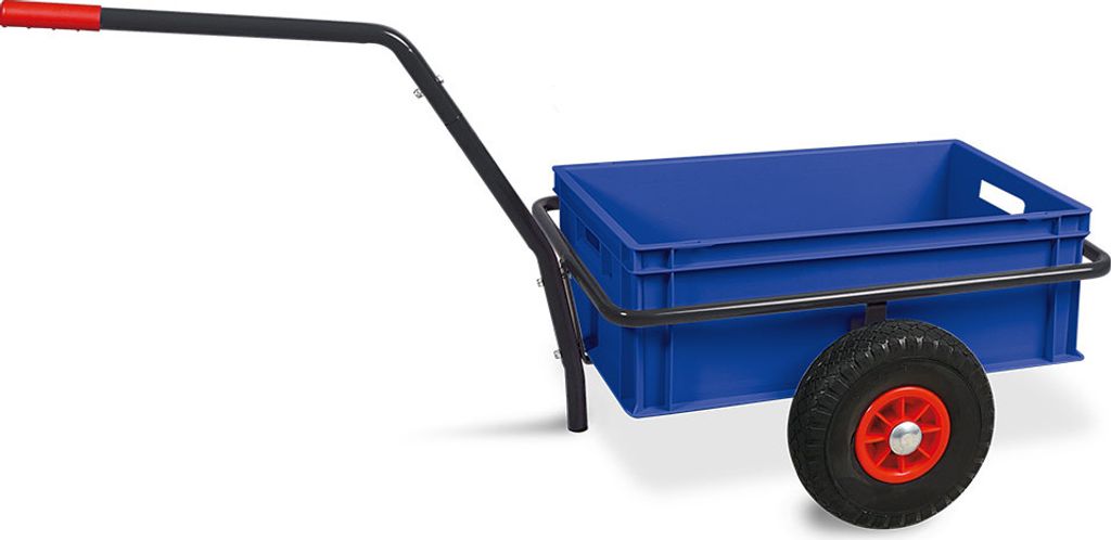 Robuster Handwagen in anthrazit, belastbar bis zu 200 kg, mit 24 cm hohem Kasten in blau