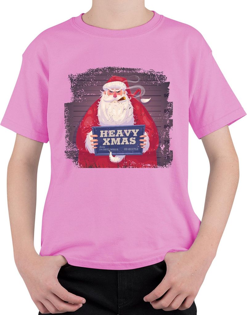 Heavy X.pngas Weihnachtsmann Mugshot - Weihnachten Weihnachtsgeschenk Christmas Uni Kinder T-Shirt, Pink, 140