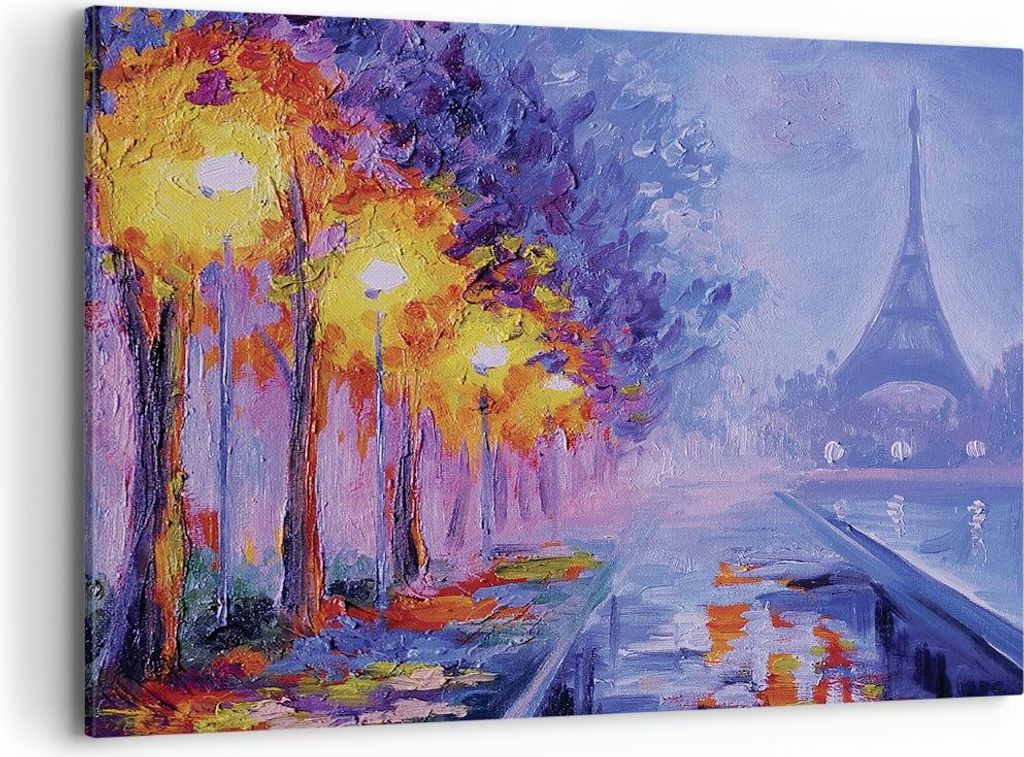 Bild auf Leinwand - Leinwandbild - Einteilig - Paris Laternen Eiffel - 120x80cm - Wand Bild - Wanddeko - Wandbilder - Leinwanddruck - Bilder - Wand...