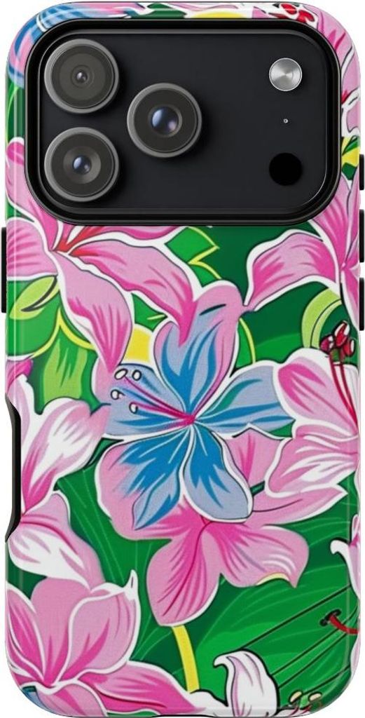 Blumiges Pink-Blau-Muster – Hülle Kompatibel mit iPhone 17 Pro