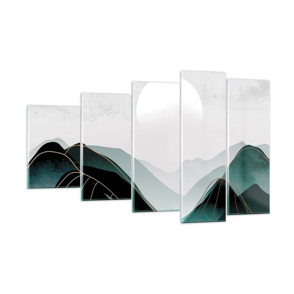 Bilder auf glas - 5 Teile - Abstraktion Berge Stück - 100x60cm - Glasbilder - Wandbilder - Bilder - zum Aufhängen bereit - Wanddekoration aus Gla...