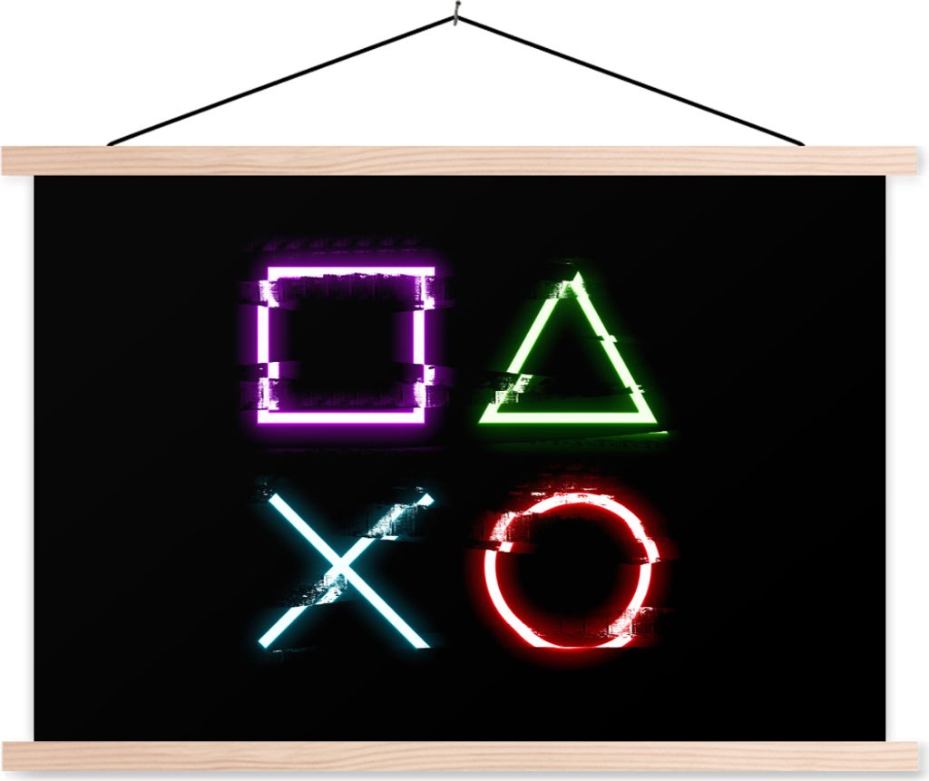 MuchoWow Textilposter Spiel - Controller - Led 60x40 cm mit holzfarbenen Rahmen - Bilder