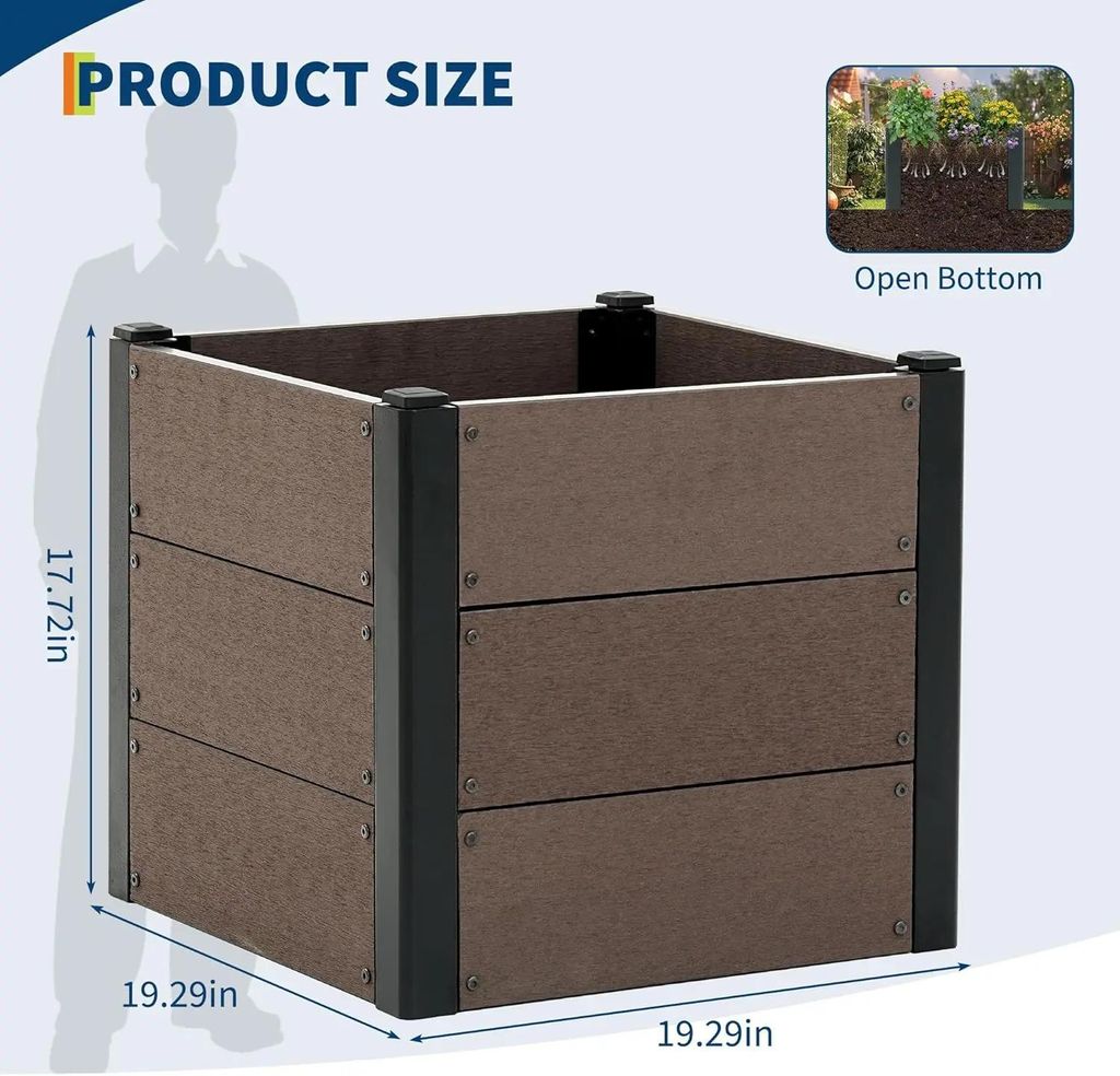 Hochbeet - WPC Pflanzkasten - Offener Boden für tiefe Wurzeln - 49×49×45 cm - Für Gemüse, Kräuter und Blumen - Wetterfest für draußen
