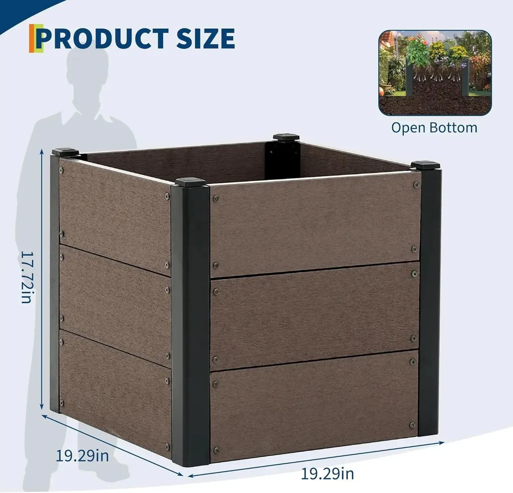 Carré potager surélevé WPC 49x49 cm idéal pour arbustes et fleurs d'été