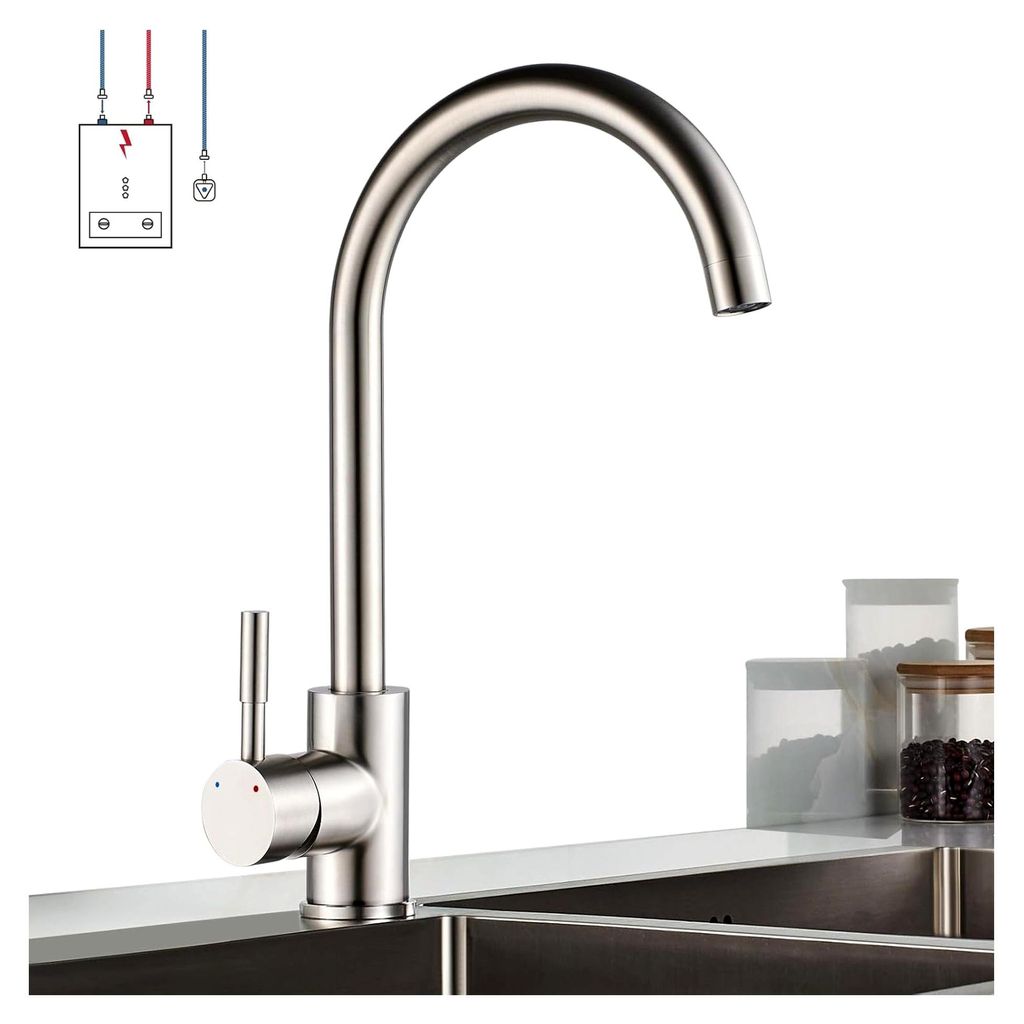 Niederdruckarmatur Küche 360° drehbar aus SUS304 Edelstahl mit 3 Anschlüssen