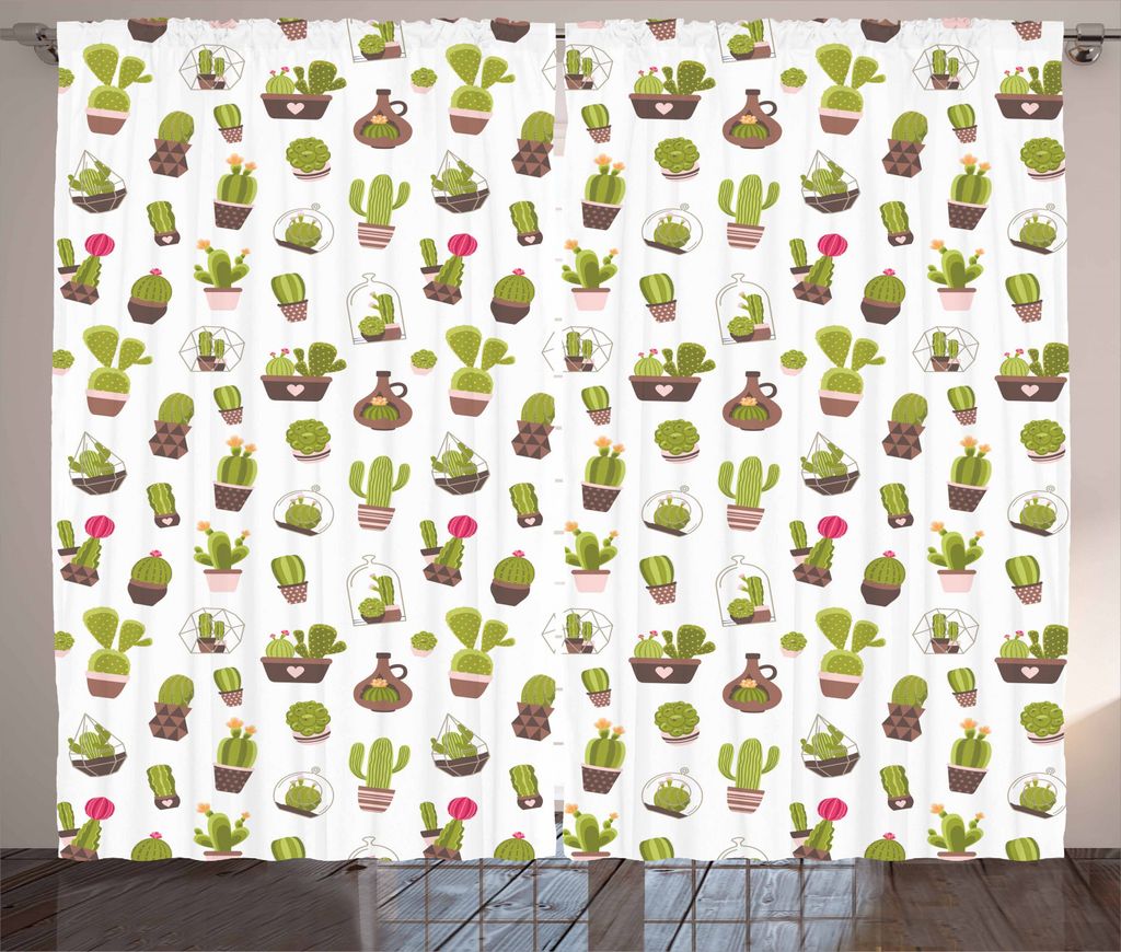 ABAKUHAUS Kaktus Rustikaler Gardine, Gartenpflanzen Succulents, Schlafzimmer Kräuselband Vorhang mit Schlaufen und Haken, 280 x 245 cm, Mehrfarbig