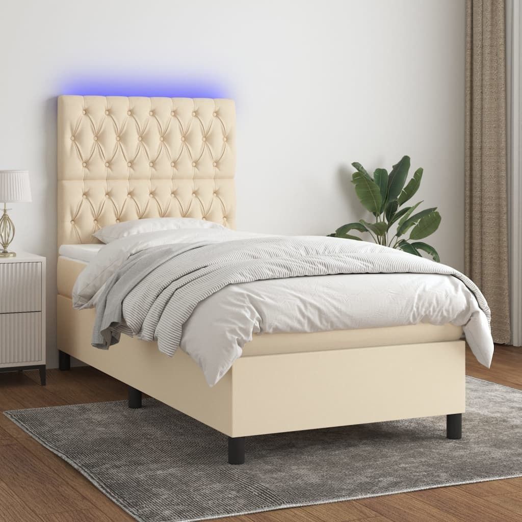 "Rabatt" Boxspringbett mit Matratze - 2 Personen - Strapazierfähiger Stoff - & LED Creme 100x200 cm Stoff - Klassische Betten CC6134