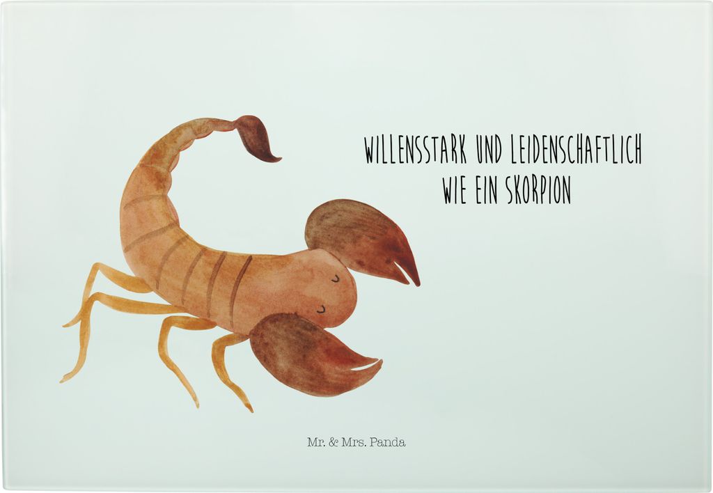 Mr. & Mrs. Panda Servierplatte Sternzeichen Skorpion - Weiß - Geschenk, Skorpione, Schneidebrett Glas, Hackbrett, Vesperplatte, November, Geburtst...