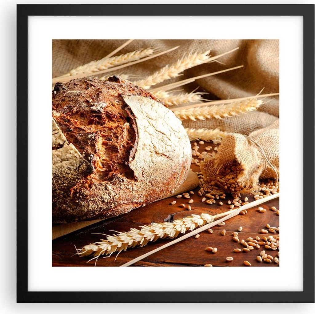 Gerahmtes Poster - Schwarzer Rahmen - Brot Bäckerei Lebensmittel Roggen - 40x40 cm - Wand Bild - Wanddeko - Wandbilder - Wandposter - Bilderrahmen...