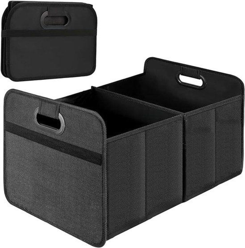 33L Auto Kofferraum Organizer mit bequemen Griffen und Riemen, kompaktes Doppel-Box, Lagerfach (Schwarz)