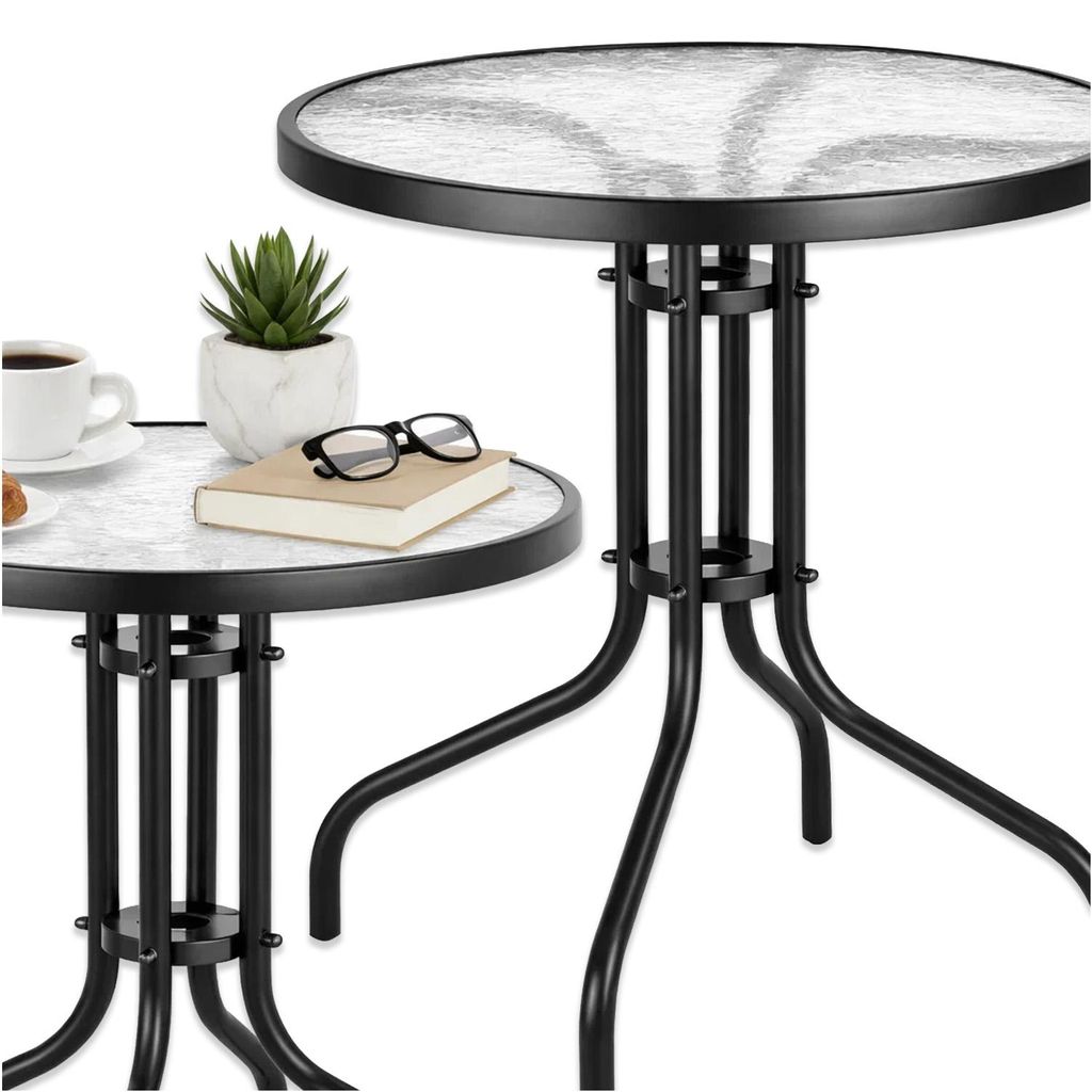 Kulatý zahradní stolek Bergamo 60 cm, černý kovový rám a Obrázek produktu 