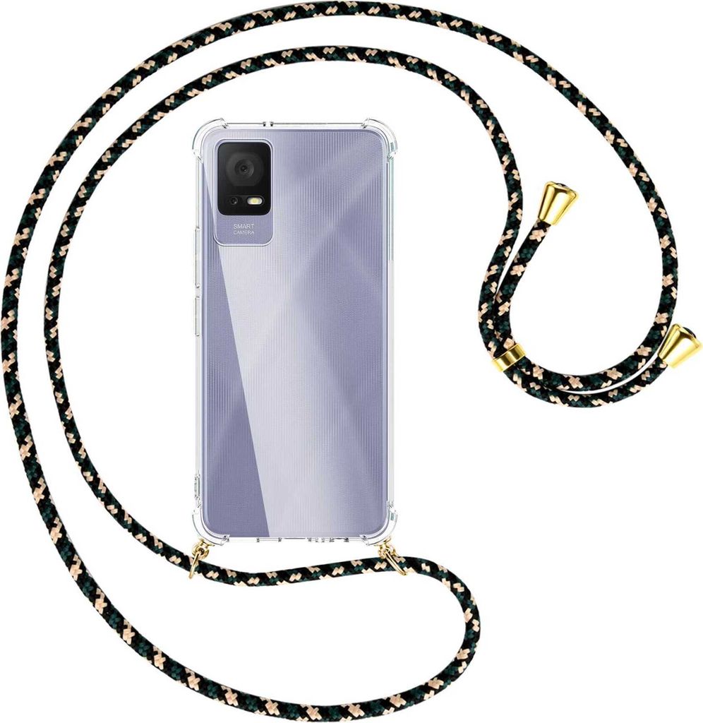Handykette Backcover-Schutzhülle mit Band (Metall goldfarben) für TCL 405 (T506D, 6.6'') - camouflage