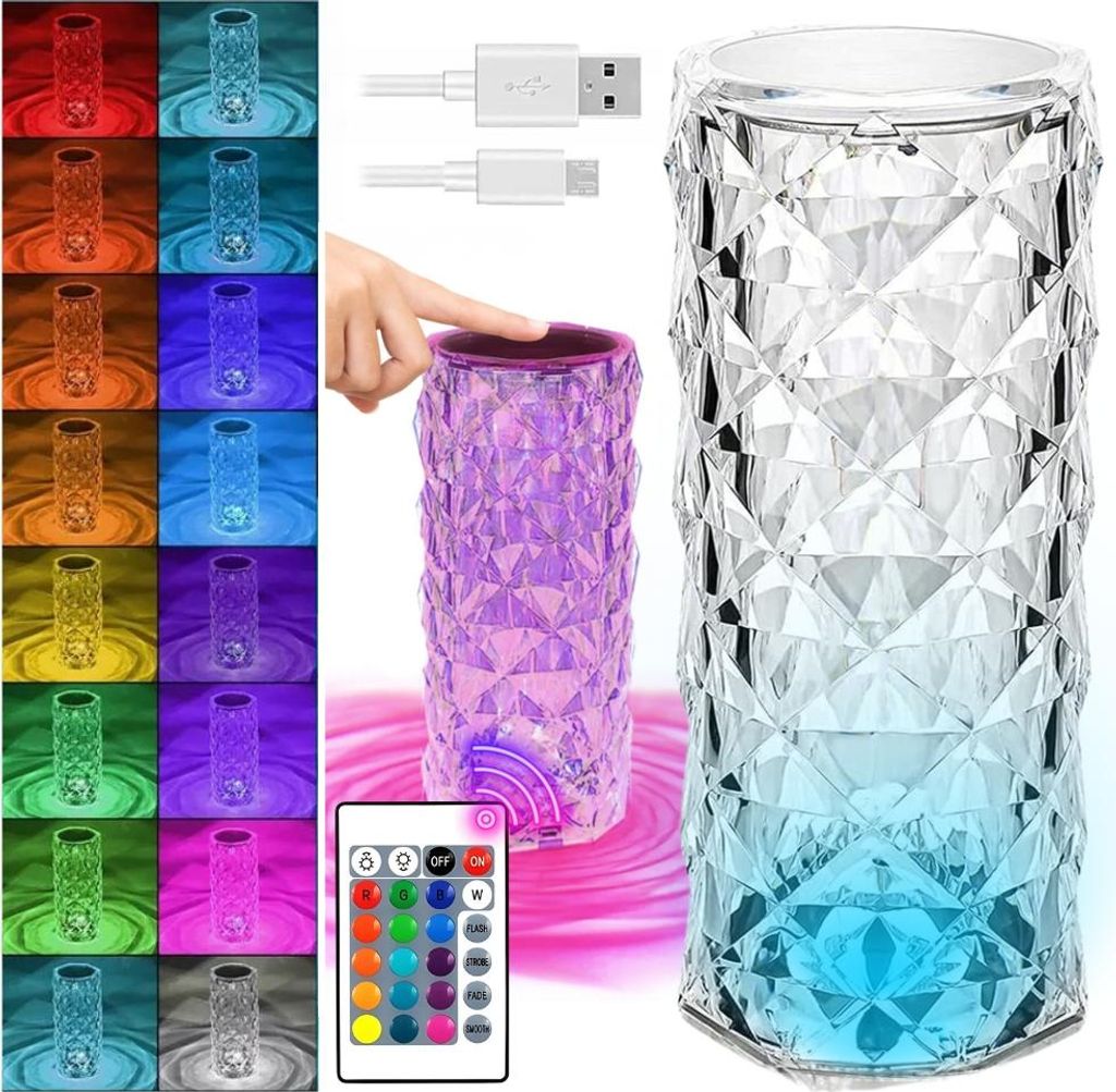 LED křišťálová dotyková noční lampa na stůl, diamant, Obrázek produktu 