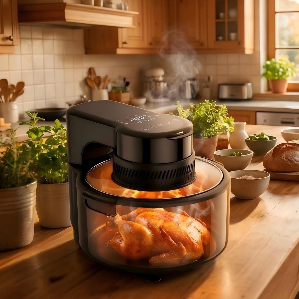 AIORBER 9L Doppelkammer Heißluftfritteuse mit Sichtfenster, Dual Zone Airfryer für fettfreies Kochen, 2 unabhängige Frittierkörbe, Schwarz