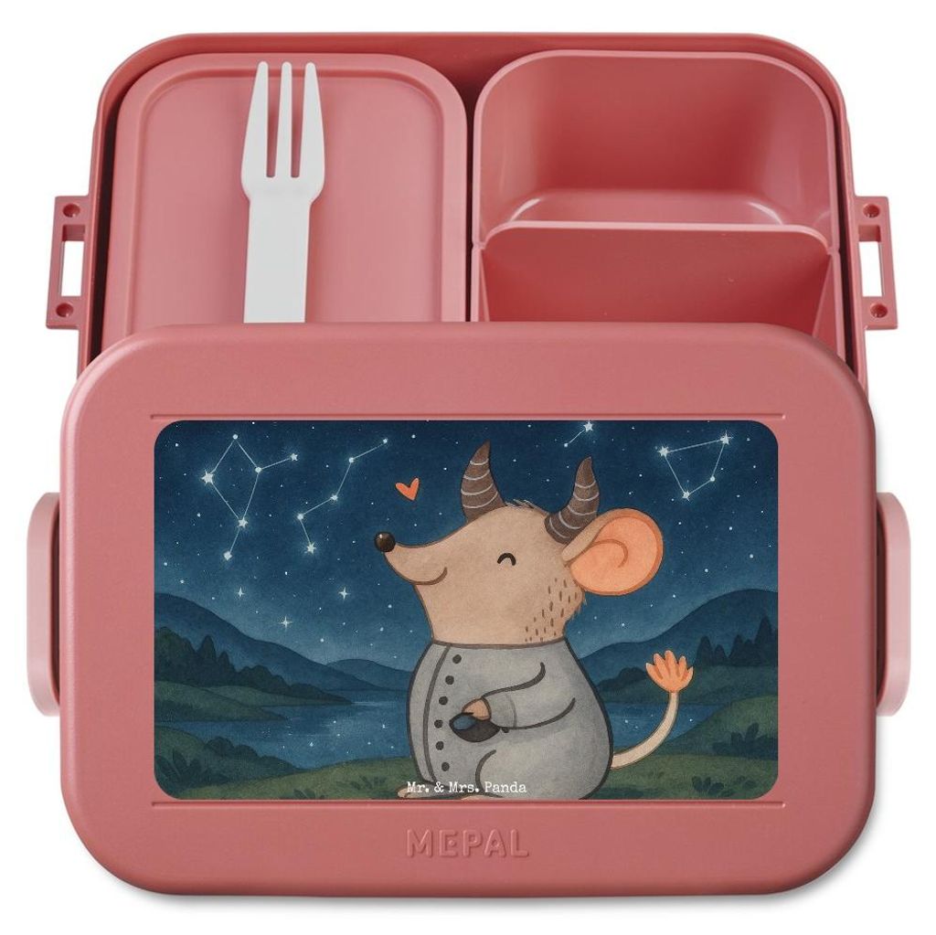 Mr. & Mrs. Panda Bentobox Stier Astrologie Design - Rot Pastell - Geschenk, Vesperbox, Tierkreiszeichen, Snackbox, Geburtstagsgeschenk, Sternzeiche...
