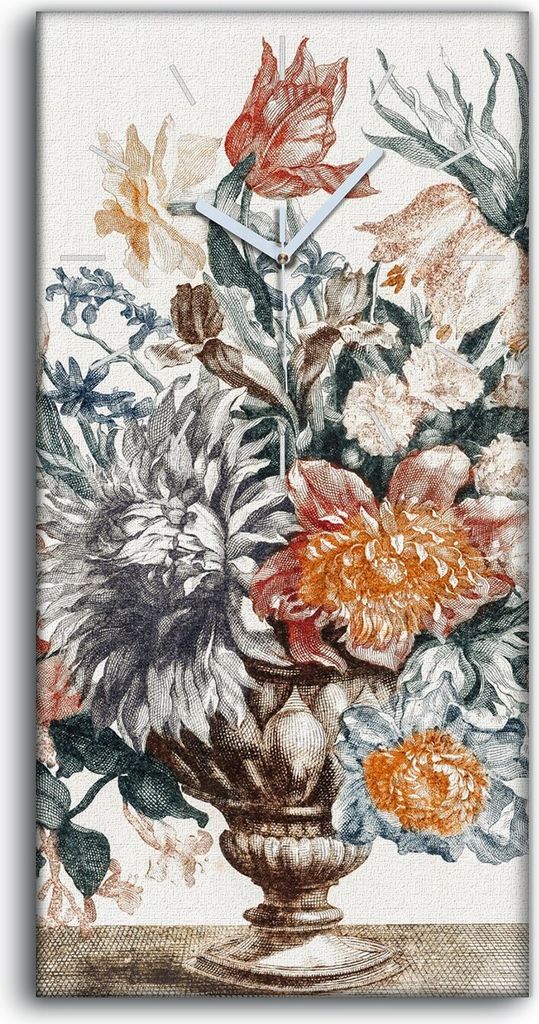Wohnzimmer-Bild Leinwand Uhr 30x60 Zeichnung Florale Blumen Pflanzen Kunst - weiße Hände