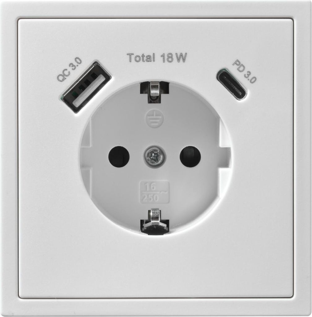 Schutzkontakt-Steckdose McPower "Shallow", 1x USB-C - 18W Produktbild 