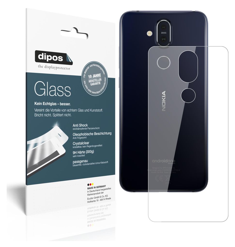 2x Schutzfolie für Nokia 8.1 Rückseite - Anti-Shock 9H Folie dipos Glass