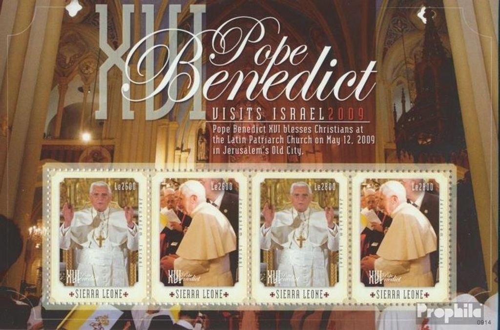 Briefmarken Sierra Leone 2009 Mi 5248-5251 Kleinbogen (kompl.Ausg.) postfrisch Israelbesuch Papst Benedikt XVI.