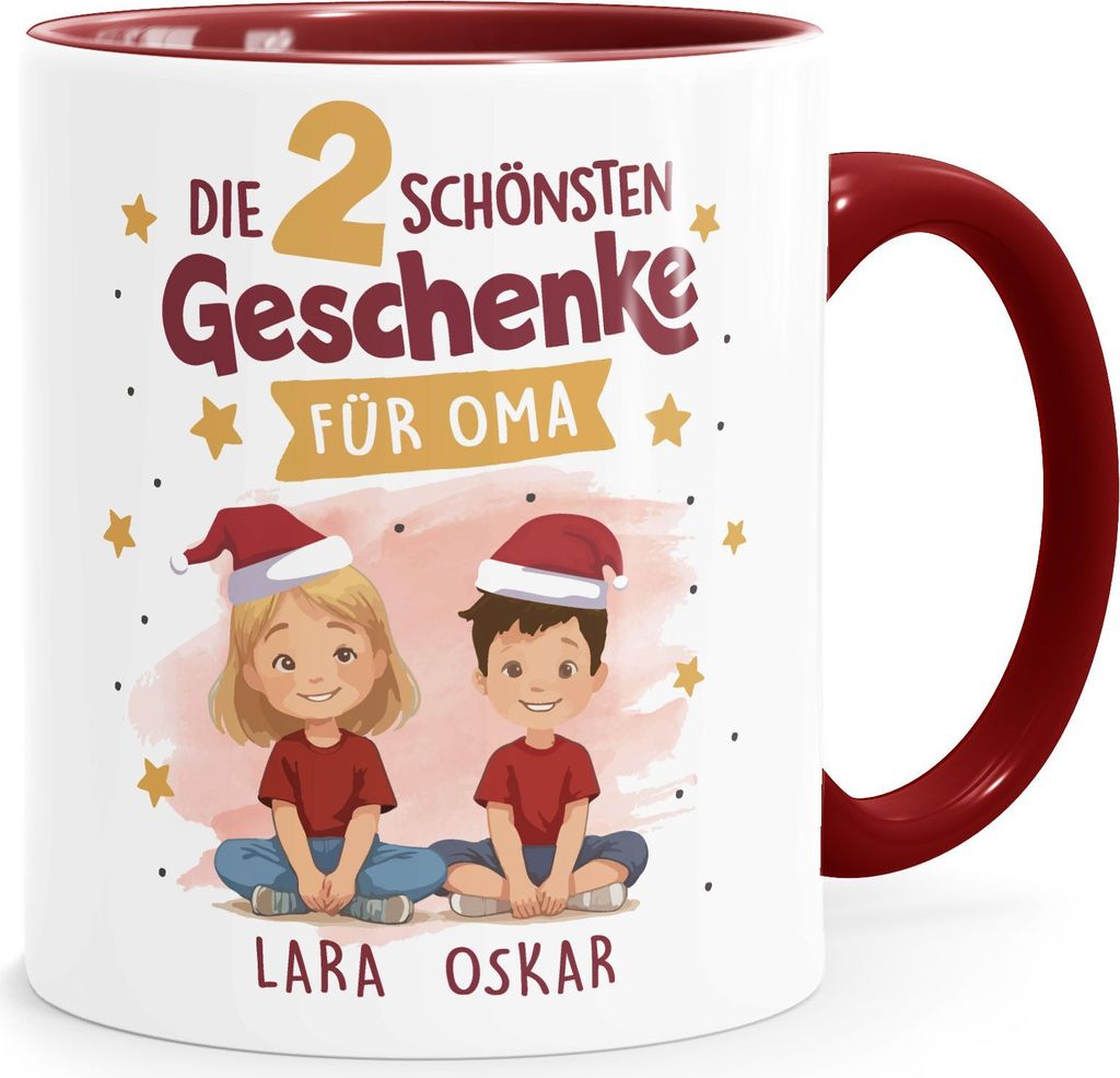 Tasse Weihnachten Geschenk Mama Oma personalisiert 1 2 3 4 Kinder Enkelkinder mit Namen SpecialMe Oma Dunkelrot weiss-innen-bordeauxrot standard