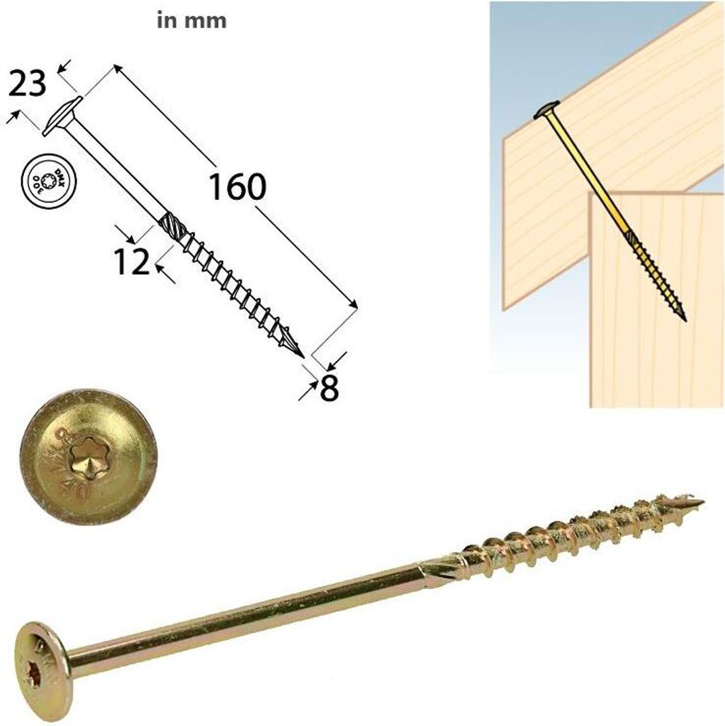 Tellerkopfschrauben 8,0x160 Konstruktionsschrauben Holzschrauben Set 50 Stück