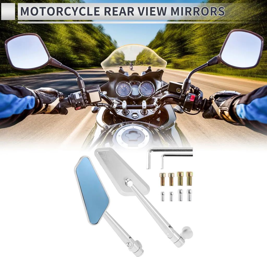 Rétroviseur Universel Moto Argent pour Guidon, Aluminium Prismatique