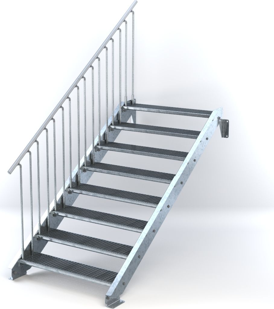 Stahltreppe 8 Stufen bis Höhe 160 cm, Laufbreite : 110 cm Geländer links ST 3 (31 / 9 mm schmal)