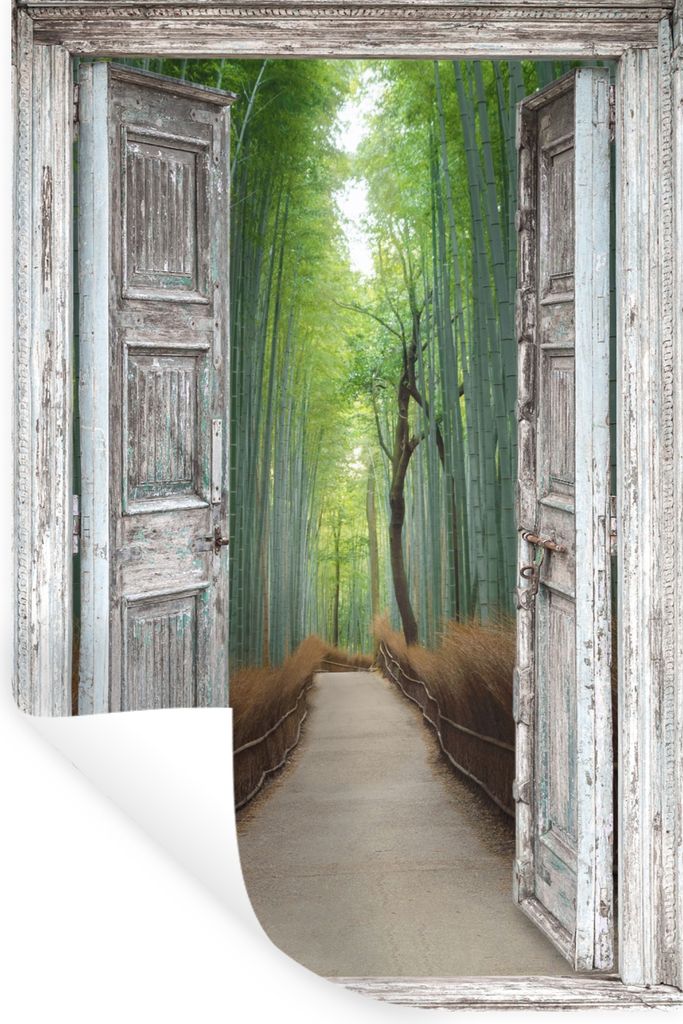 MuchoWow Wandtattoo Wandsticker Wandaufkleber Bambus - Japan - Aussicht - Wald 80x120 cm Selbstklebend und Repositionierbar - Repositionierbar - ...