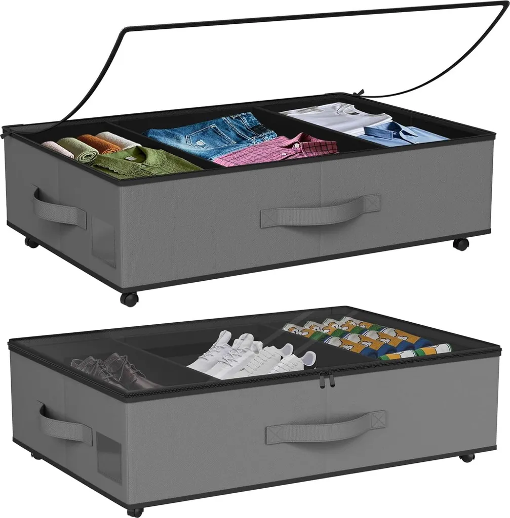Bac de rangement sous le lit pliable avec roulettes et vue transparente