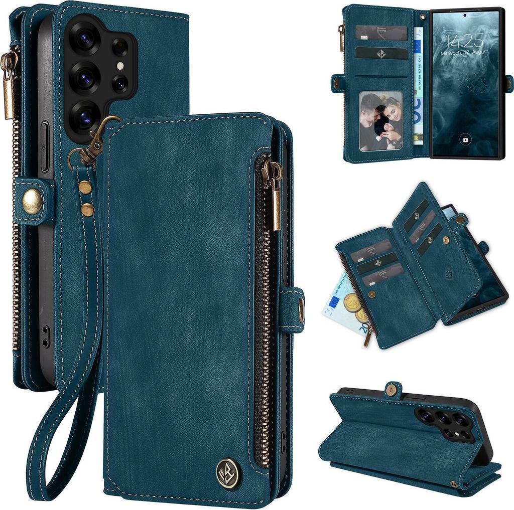 Handy Hülle für Samsung Galaxy S25 Ultra Geldbeutel Geldbörse RFID Schutz Klapphülle Cover Schutzhülle Wallet Farbe: Petrol