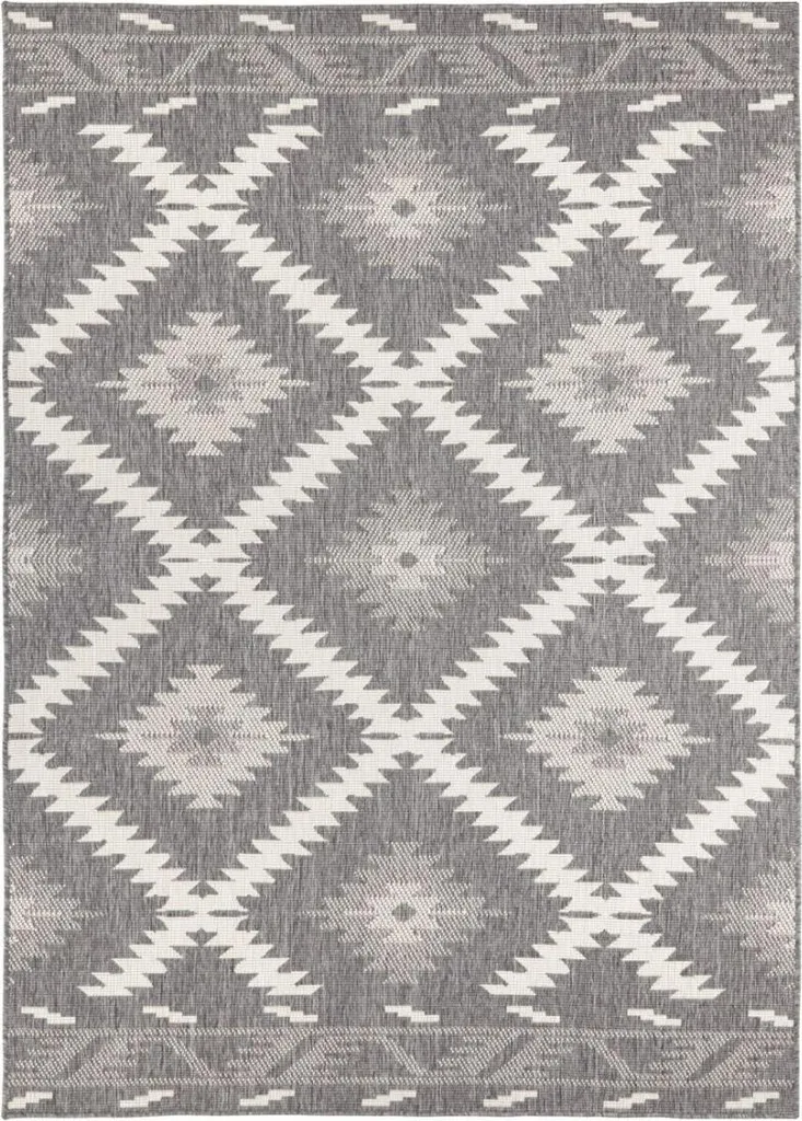 Tapis durable gris et crème 120x170 cm anti-tache intérieur extérieur
