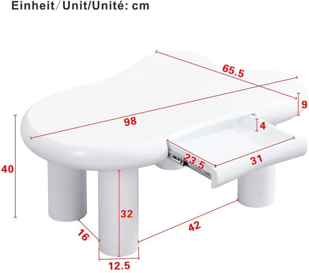 Table basse forme nuage avec rangement et LED multicolores blanc - 5