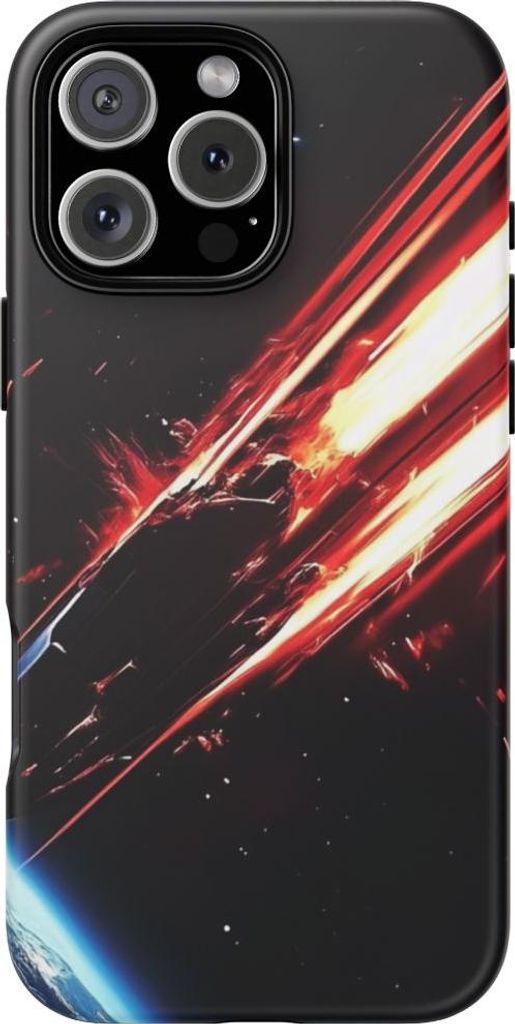Feuriger Meteor vor leuchtender Erde – Hülle Kompatibel mit iPhone 16 Pro Max