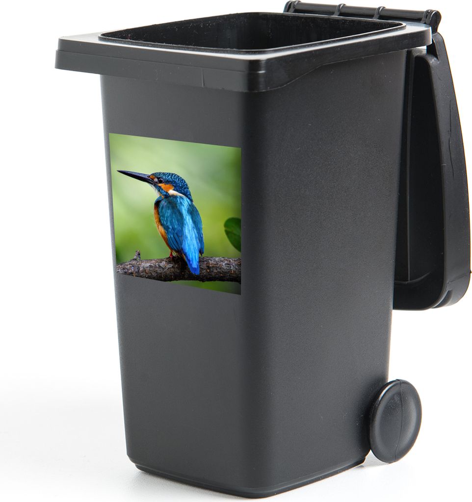 MuchoWow Mülltonnenaufkleber Eisvogel - Zweig - Blau 40x40 cm - Abfall-Aufkleber - Container - für Abfallcontainer