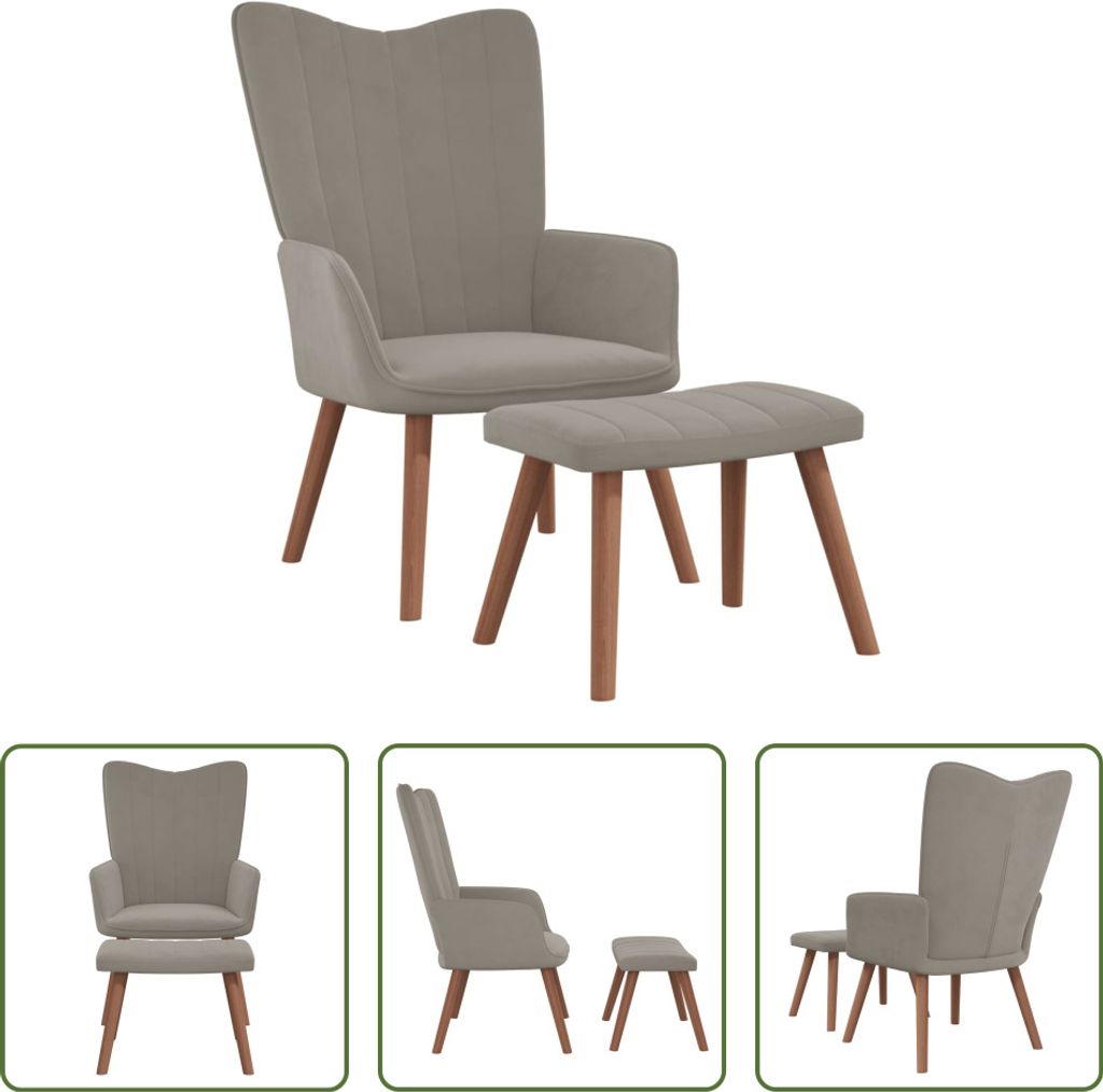 The Living Store Relaxsessel mit Hocker Hellgrau Samt