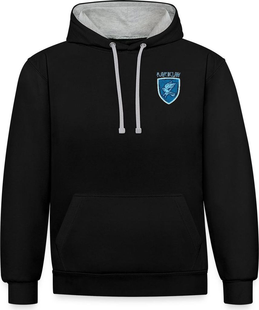 Spreadshirt Harry Potter Ravenclaw kleines Logo Uni Kontrast Hoodie, XL, Schwarz/Grau meliert