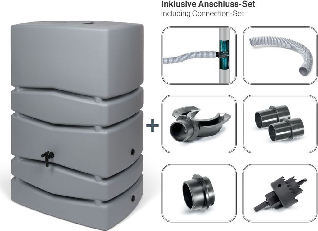 Kreher XXL Wassertonne Aqua Tower mit Wasserhahn und Füllautomat. Tolle, dezente Optik in Grau, 450 Liter Nutzungsvolumen