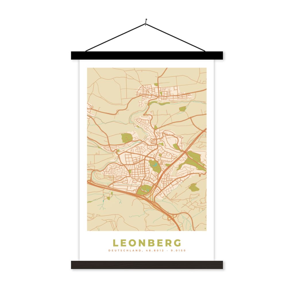 MuchoWow Textilposter Karte - Jahrgang - Leonberg - Karte 60x90 cm mit schwarzem Rahmen - Poster Wohnzimmer