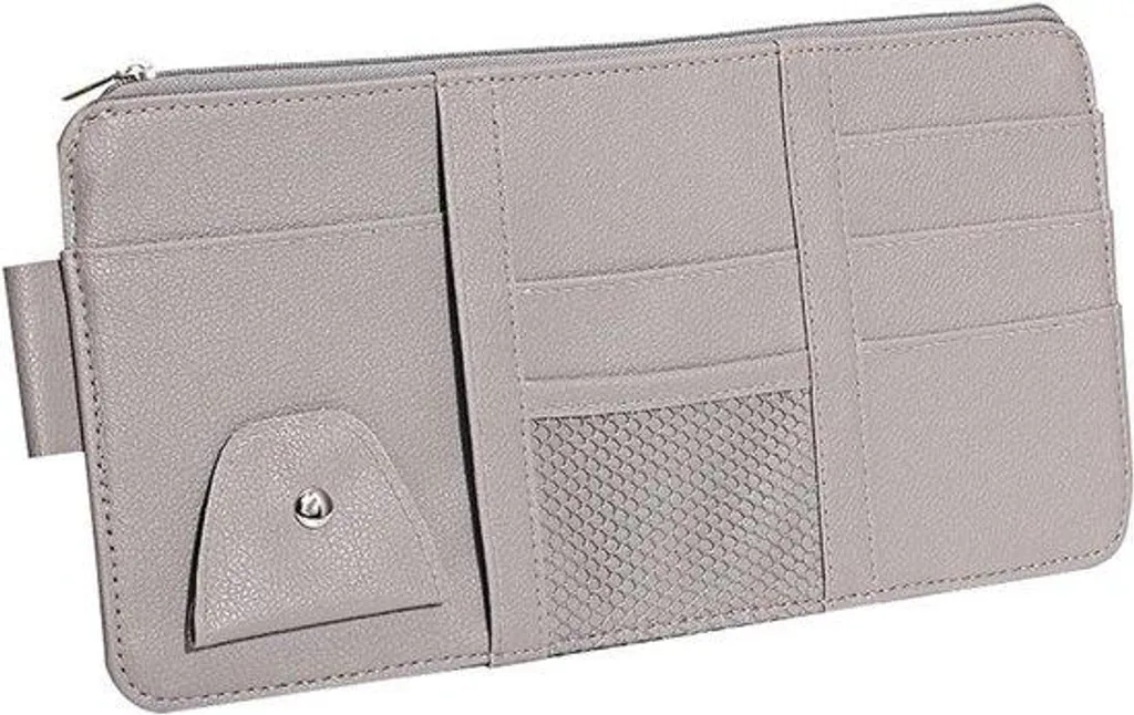 Organiseur de pare-soleil en cuir gris pour voiture - Rangement Auto