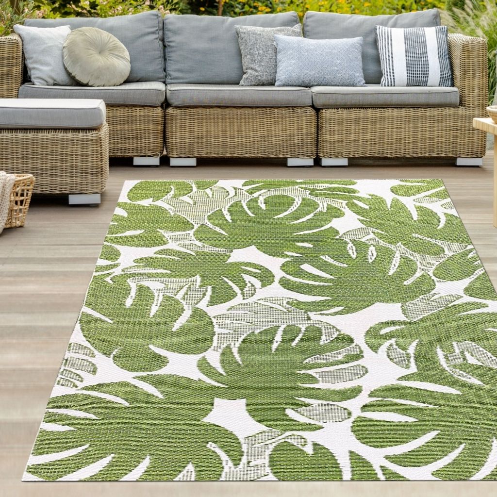 Exotischer Outdoor-Teppich mit tropischen Blättern in grün Größe - 180 x 280 cm